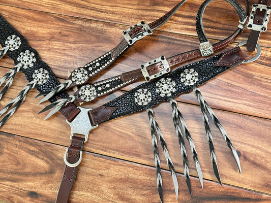 Black cheetah with silver dazzle twisted fringe