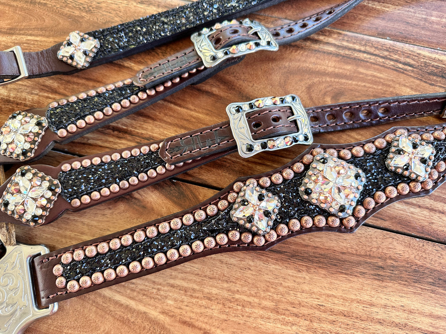 Chunky black glitter with rose gold & clear