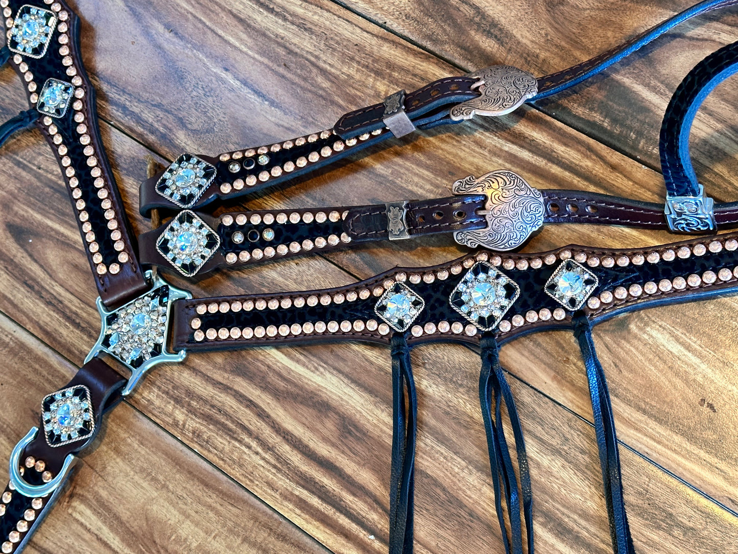 Black cheetah with bright copper and black fringe no