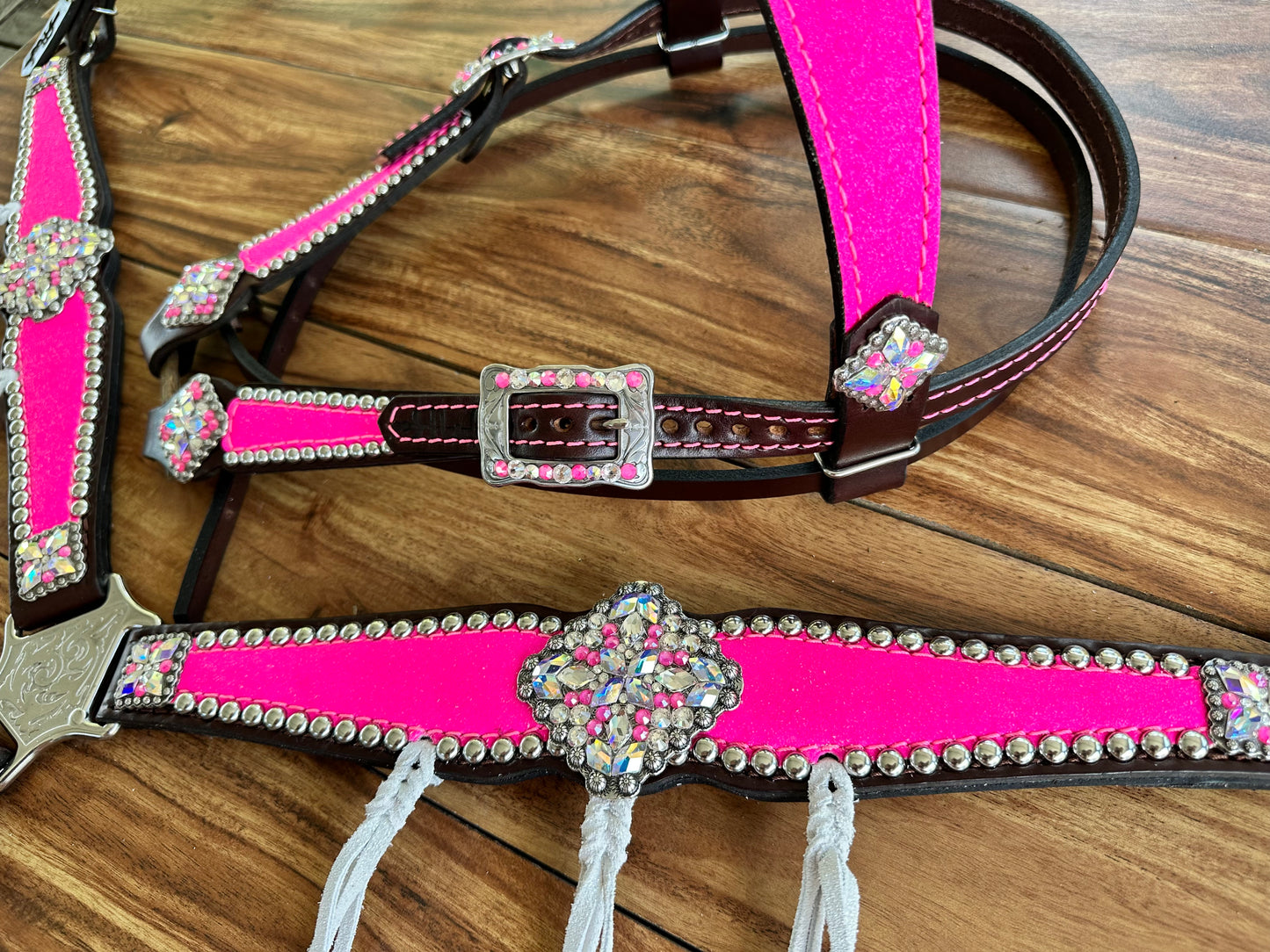 Pink glitter with silver dazzle tassels
