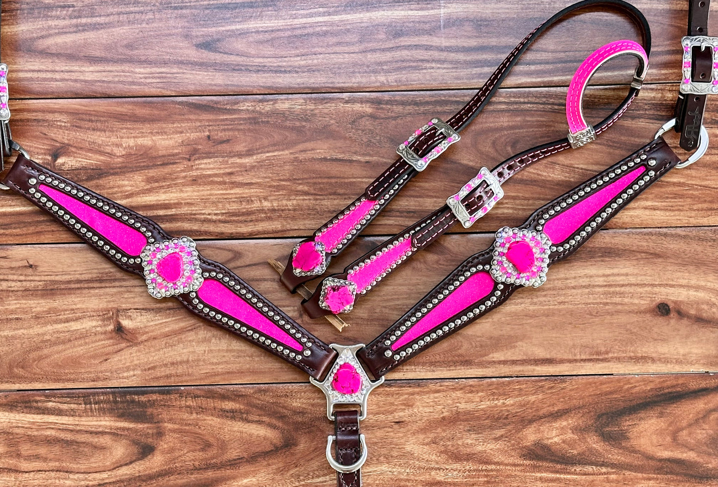 Hot pink glitter inlay with silver