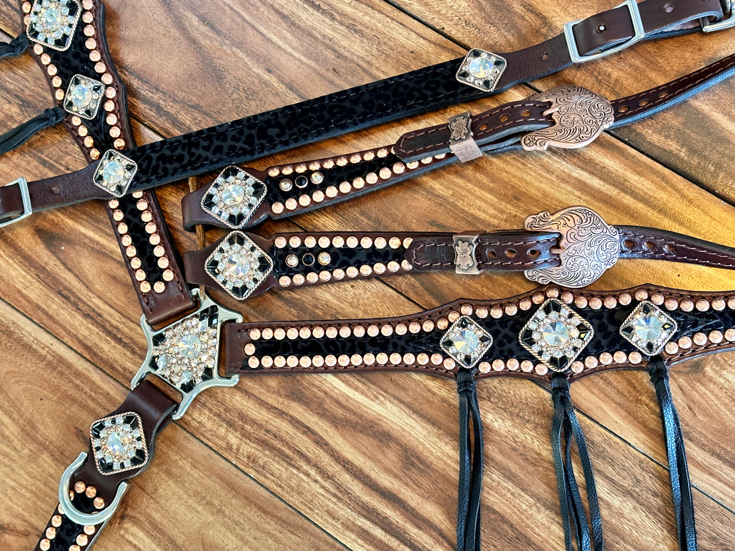 Black cheetah with bright copper and black fringe no