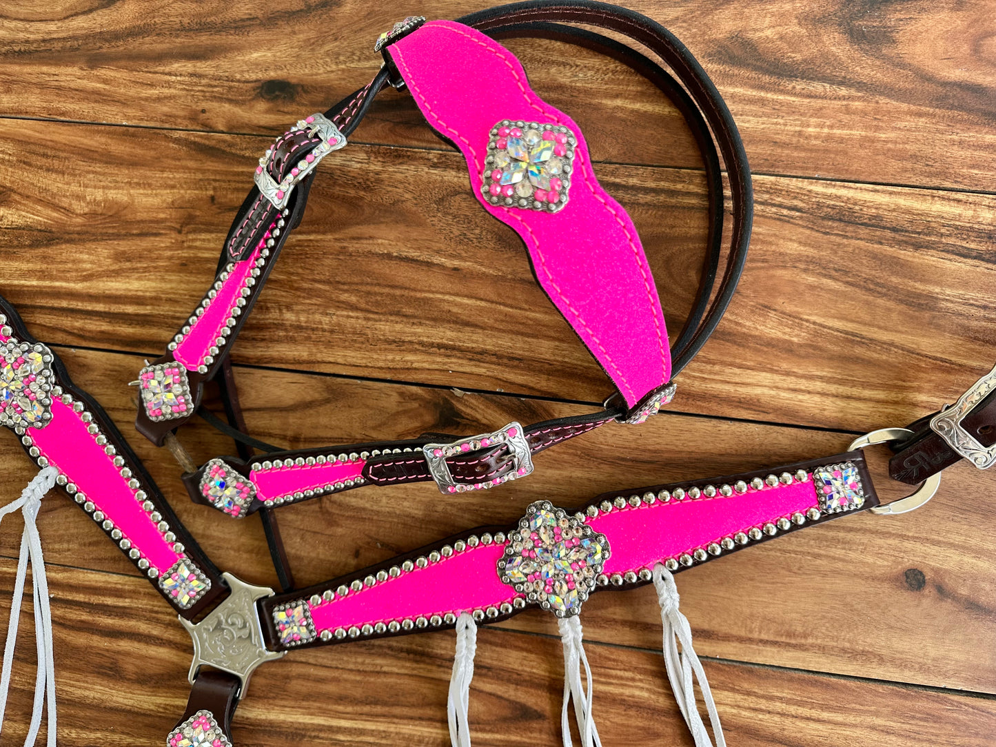 Pink glitter with silver dazzle tassels