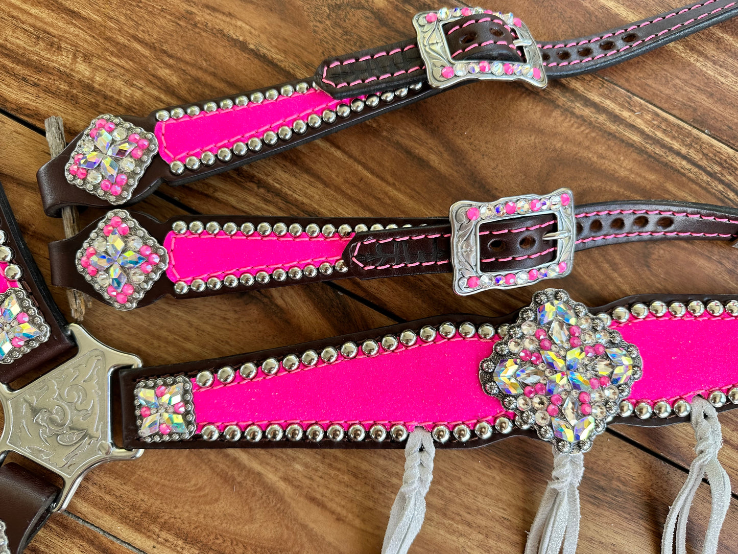 Pink glitter with silver dazzle tassels