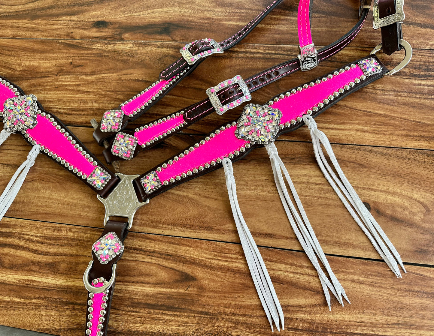Pink glitter with silver dazzle tassels