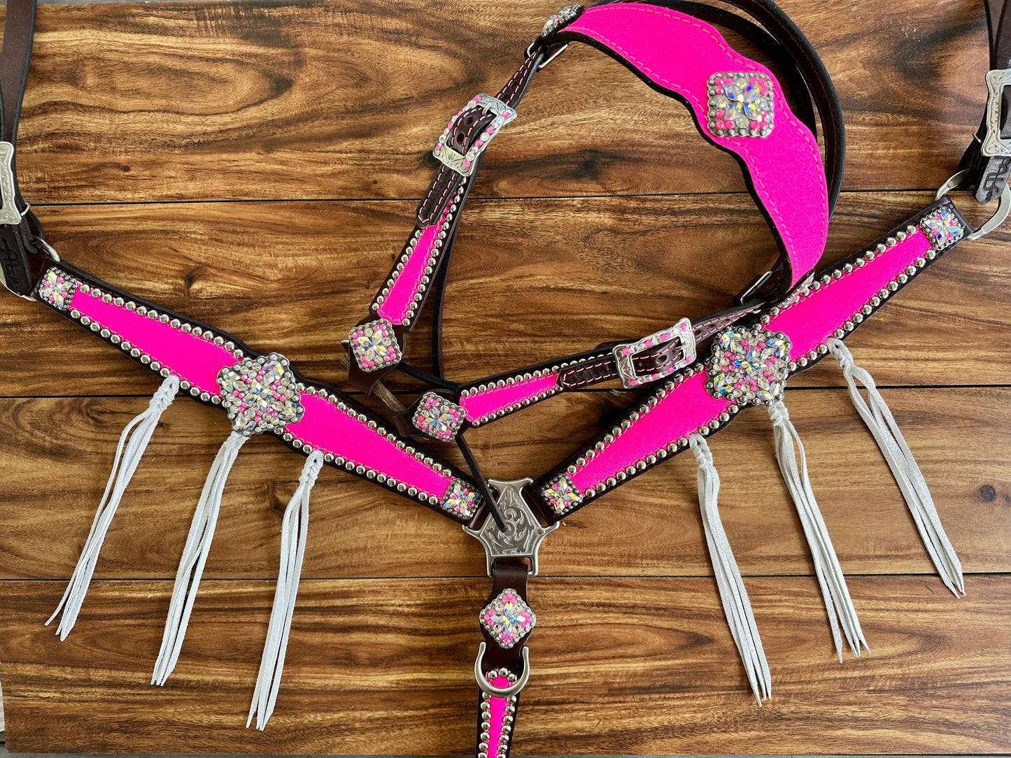 Pink glitter with silver dazzle tassels