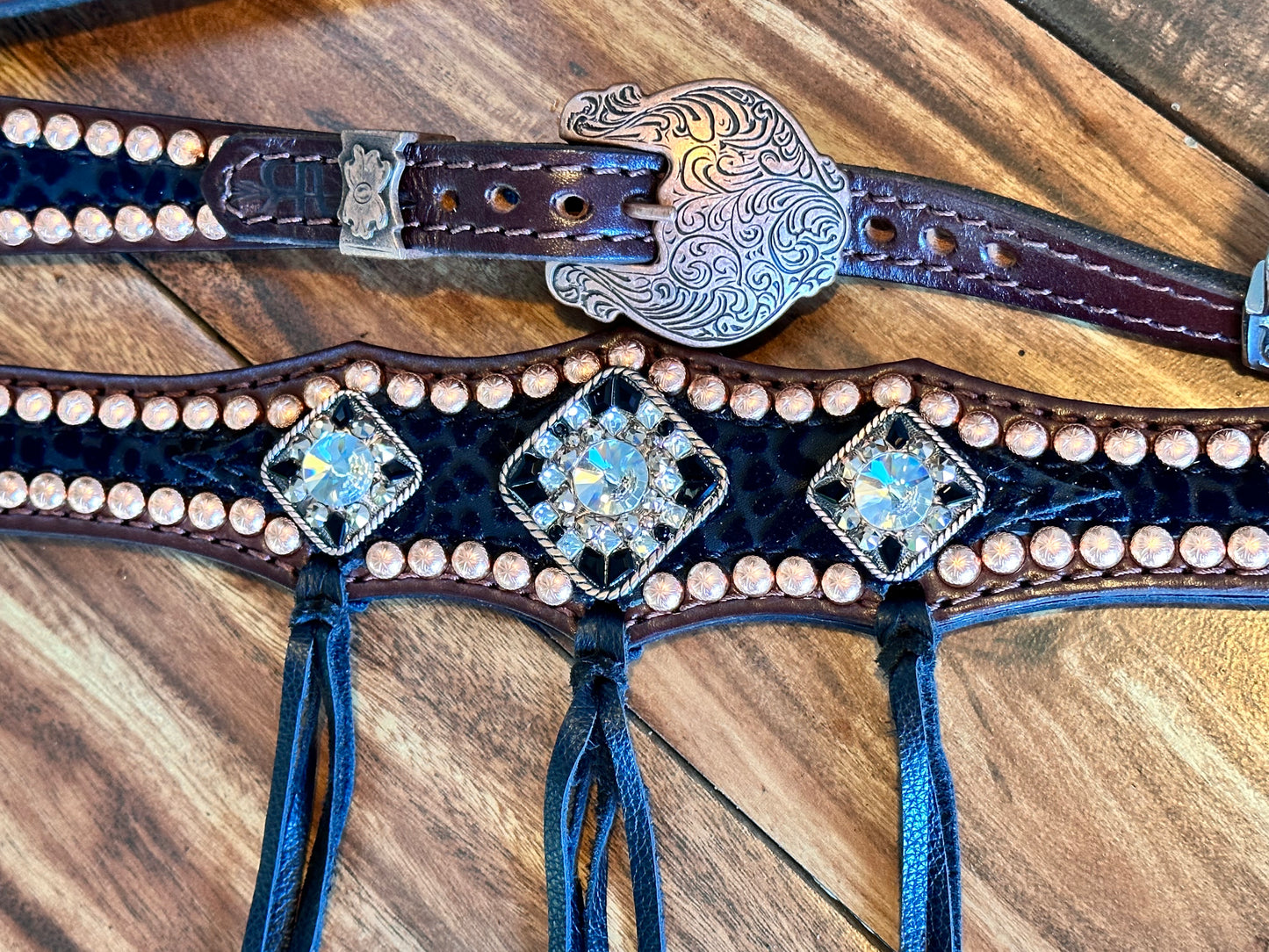 Black cheetah with bright copper and black fringe no