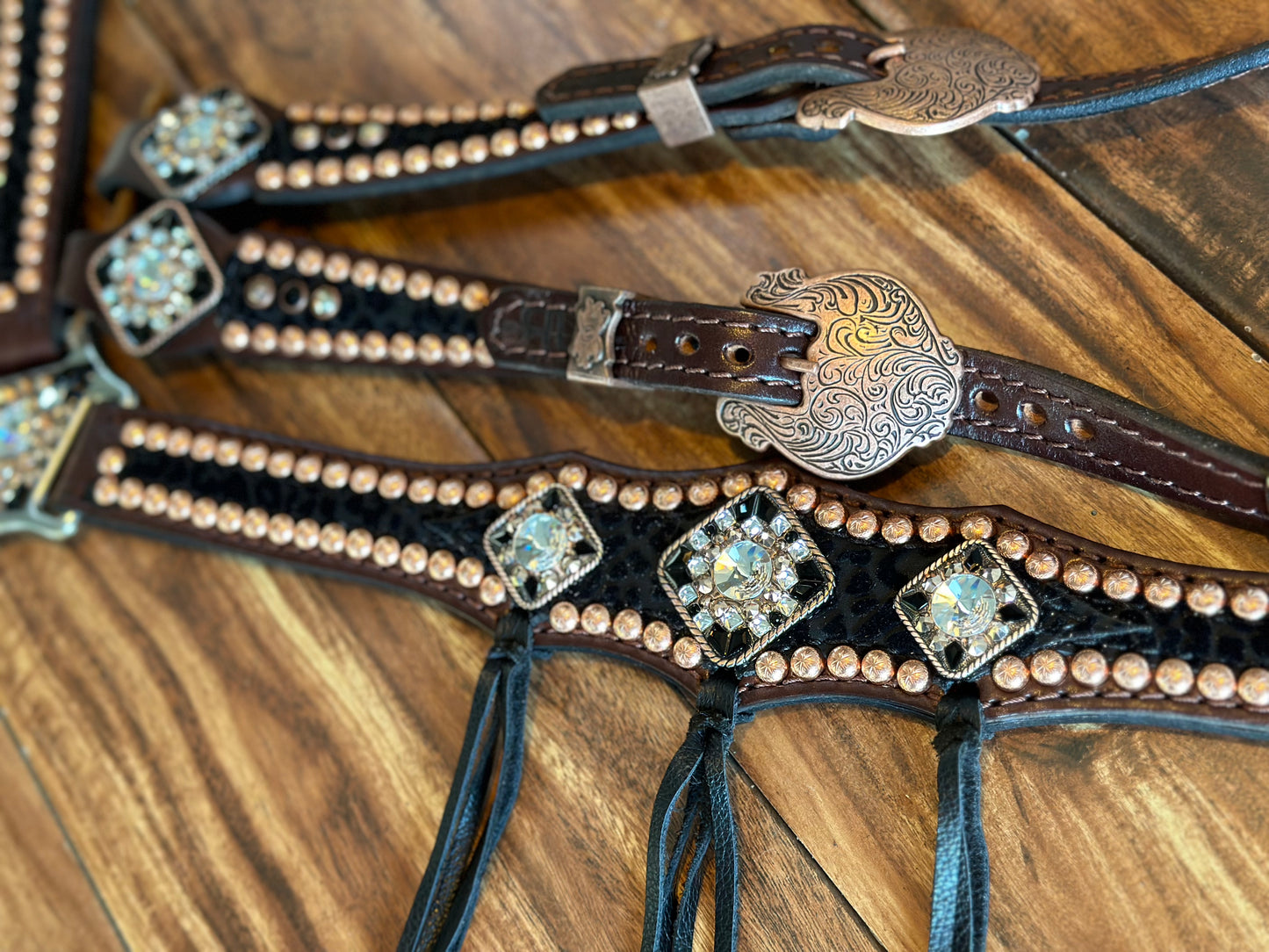 Black cheetah with bright copper and black fringe no
