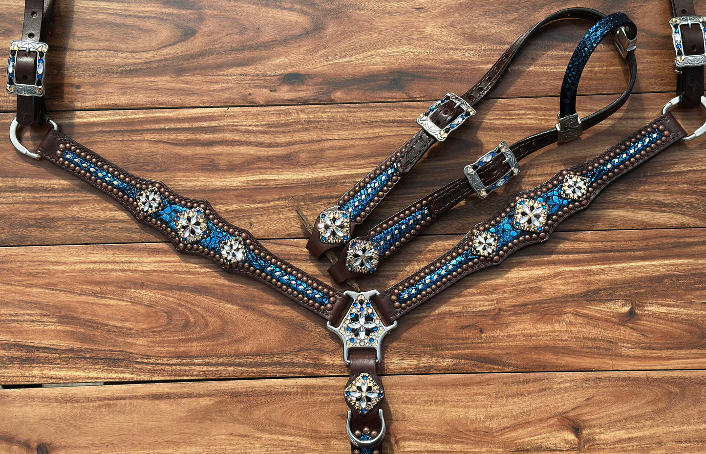 Blue Mystic with Gold buckstitch accents