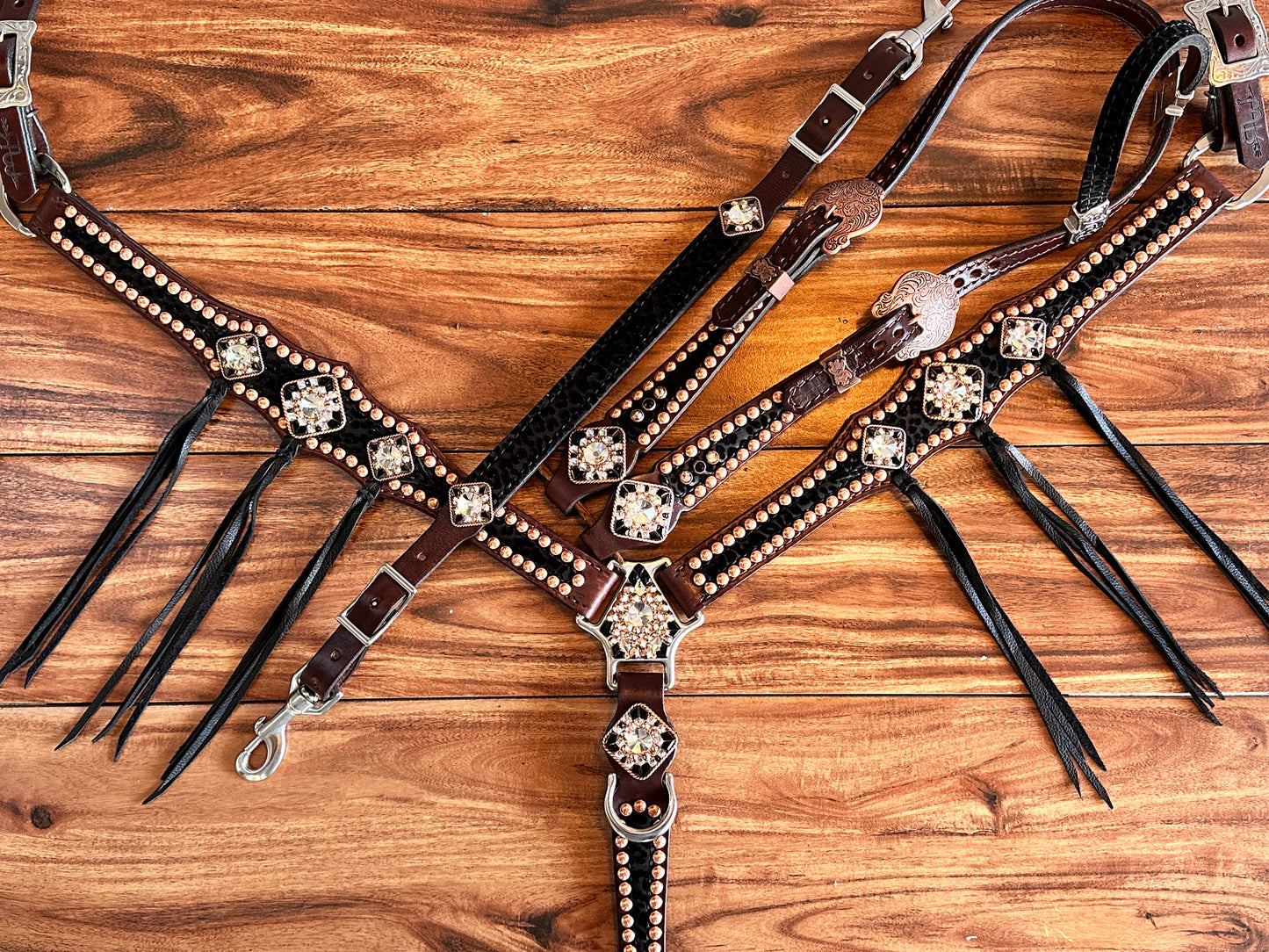 Black cheetah with bright copper and black fringe no