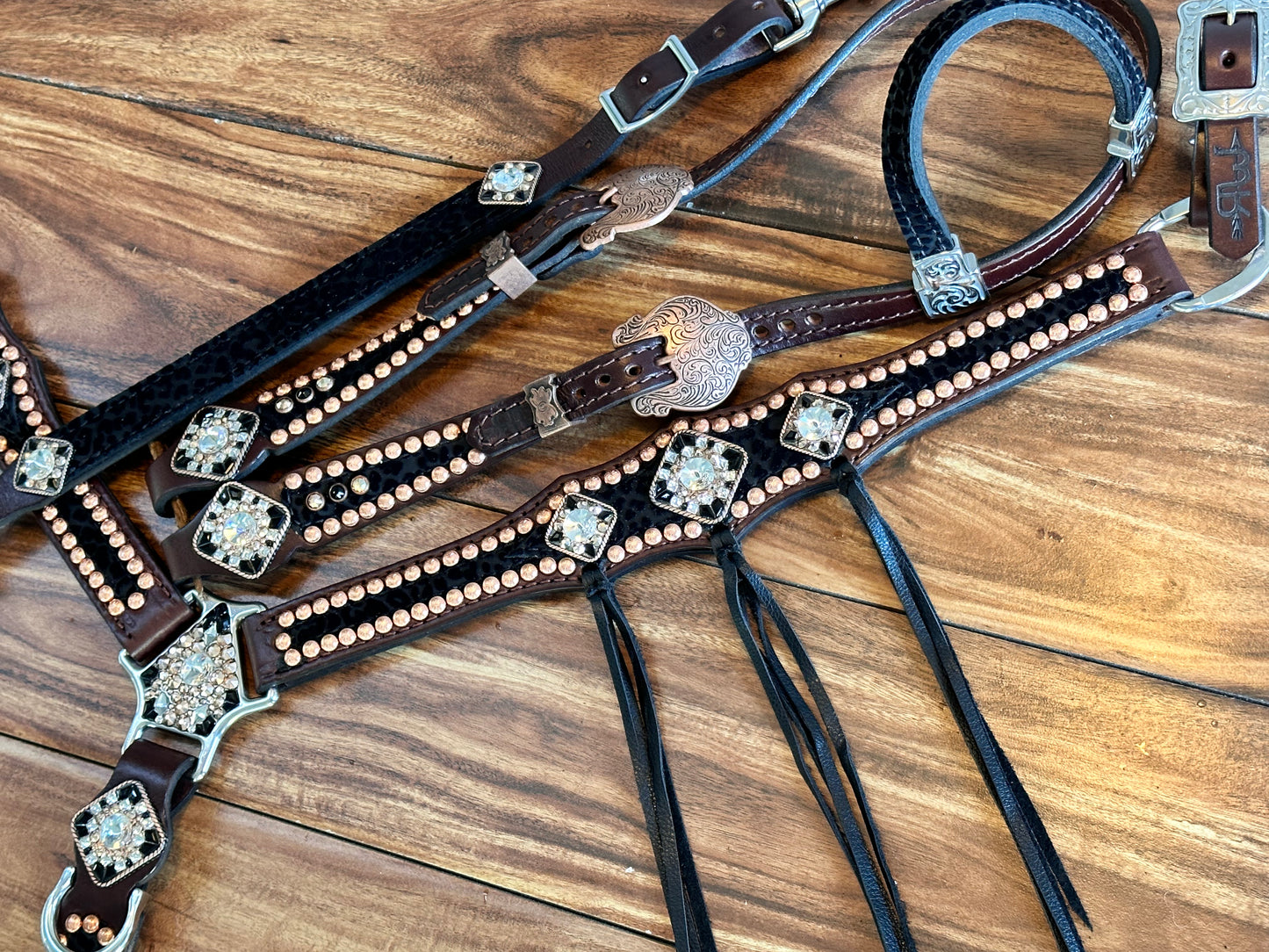 Black cheetah with bright copper and black fringe no