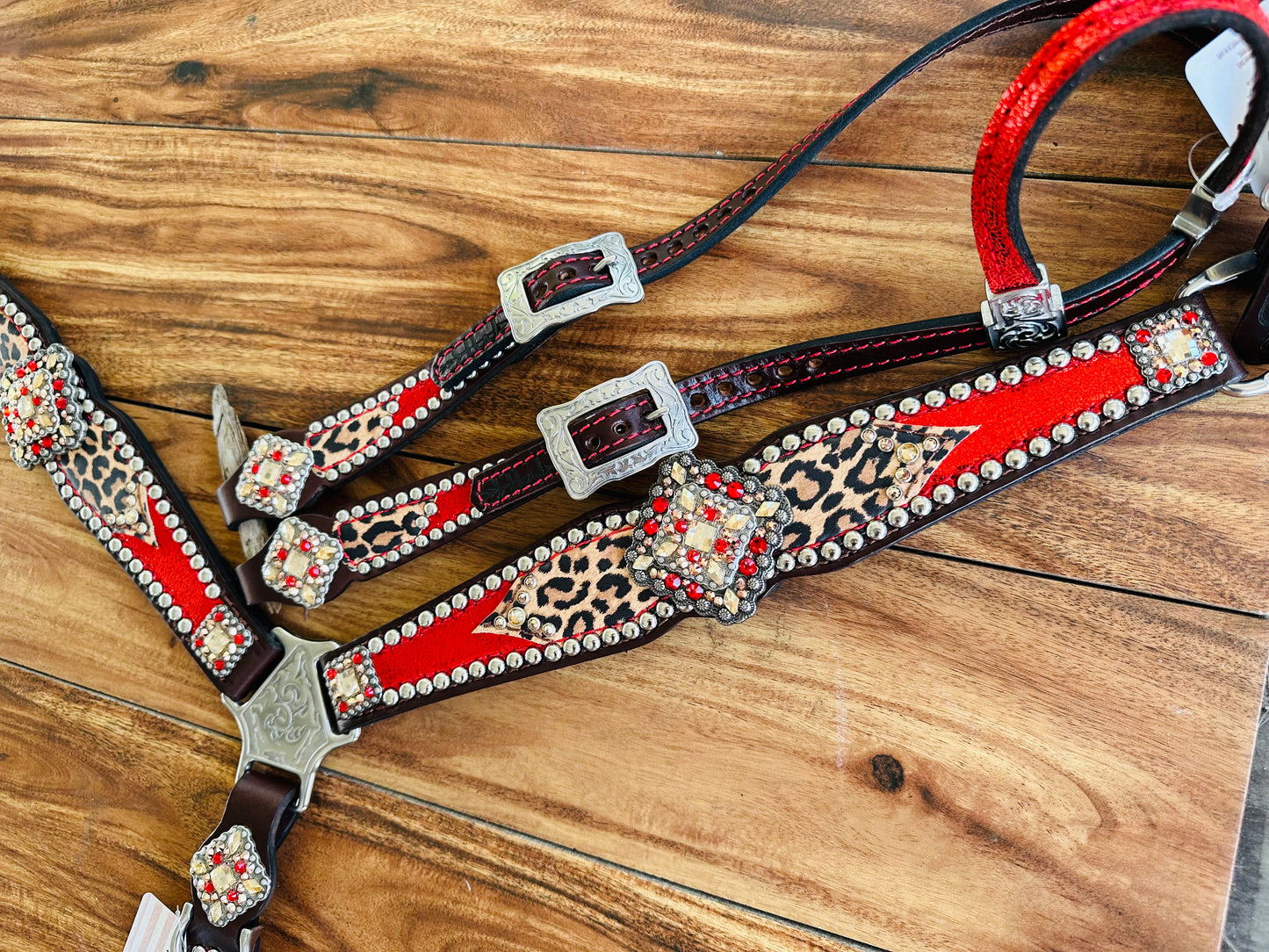 Tawny cheetah and red ice with double stacked silver conchos