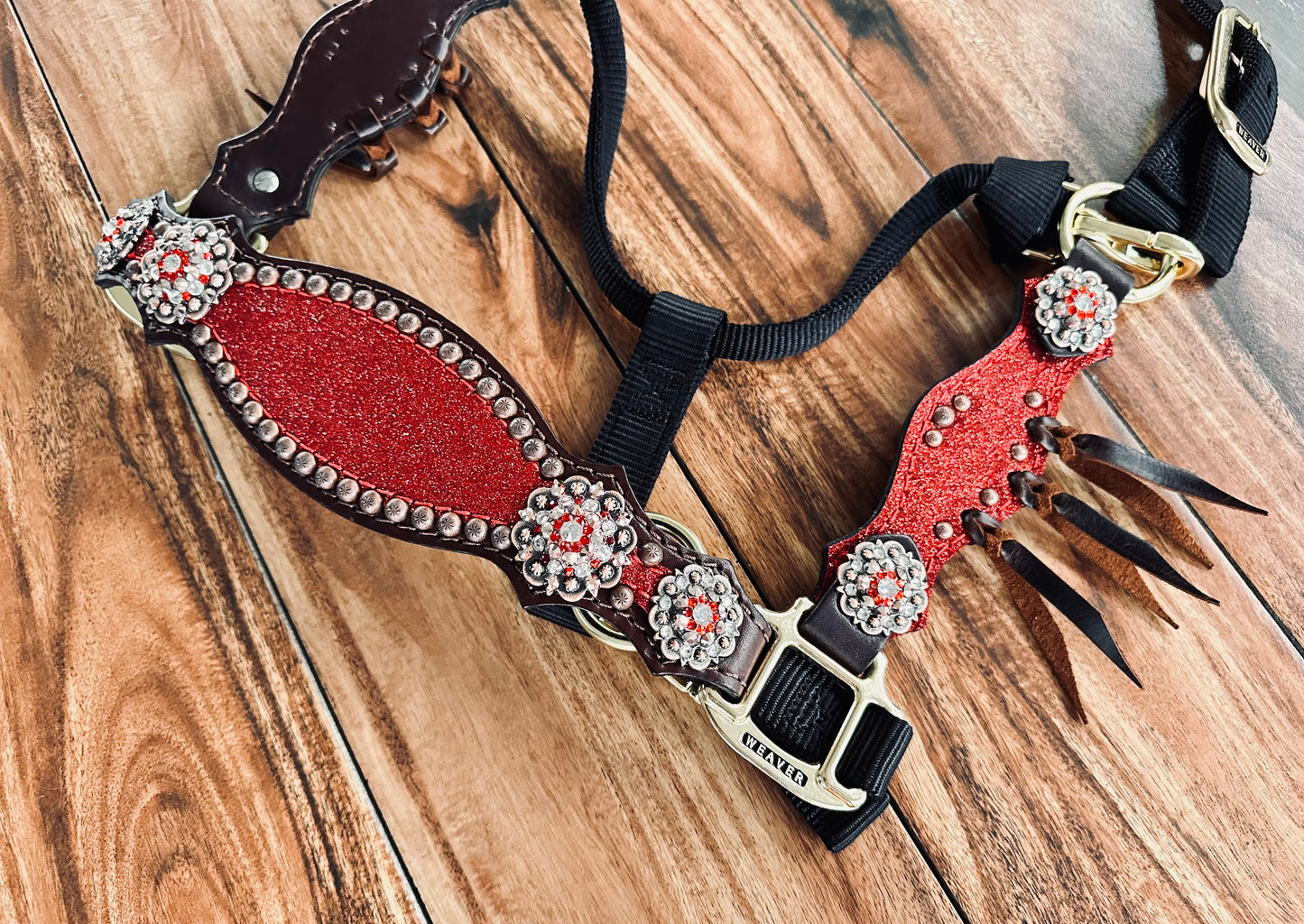 Red dazzle halter with fringe cheeks