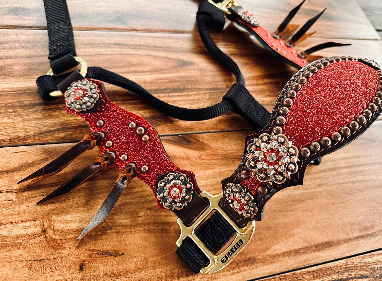Red dazzle halter with fringe cheeks