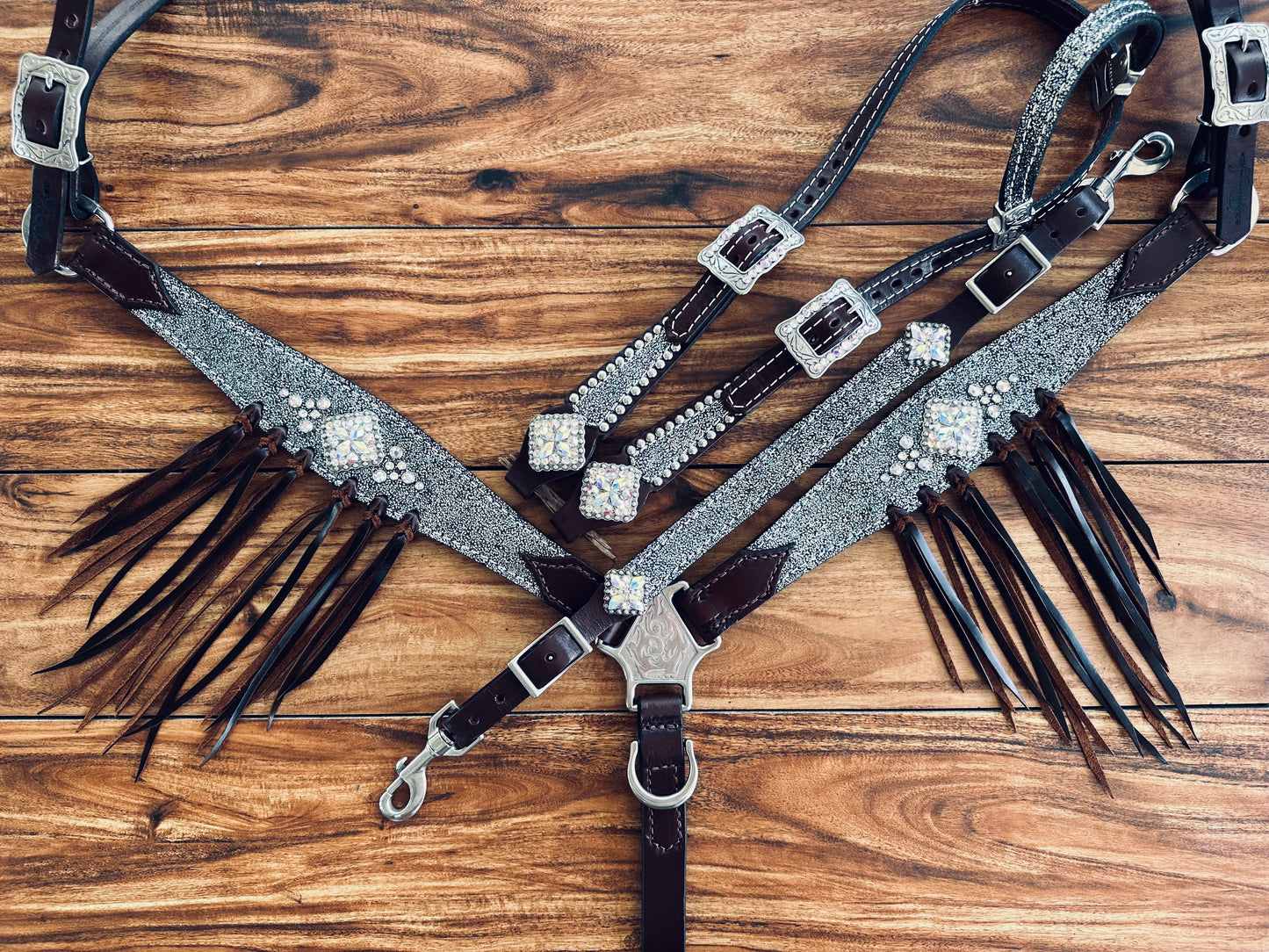 Black with silver glitter single layer with fringe ties