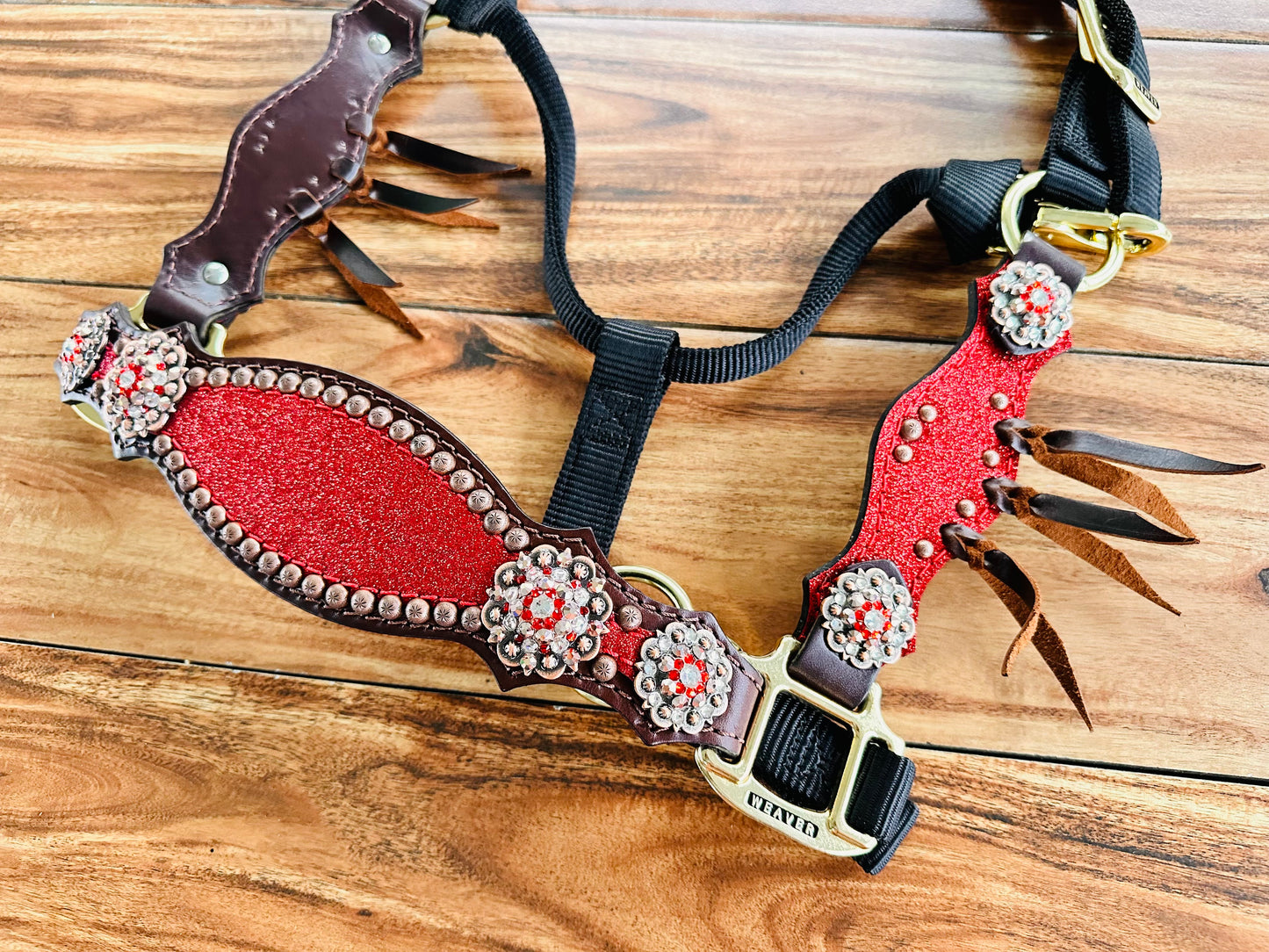 Red dazzle halter with fringe cheeks