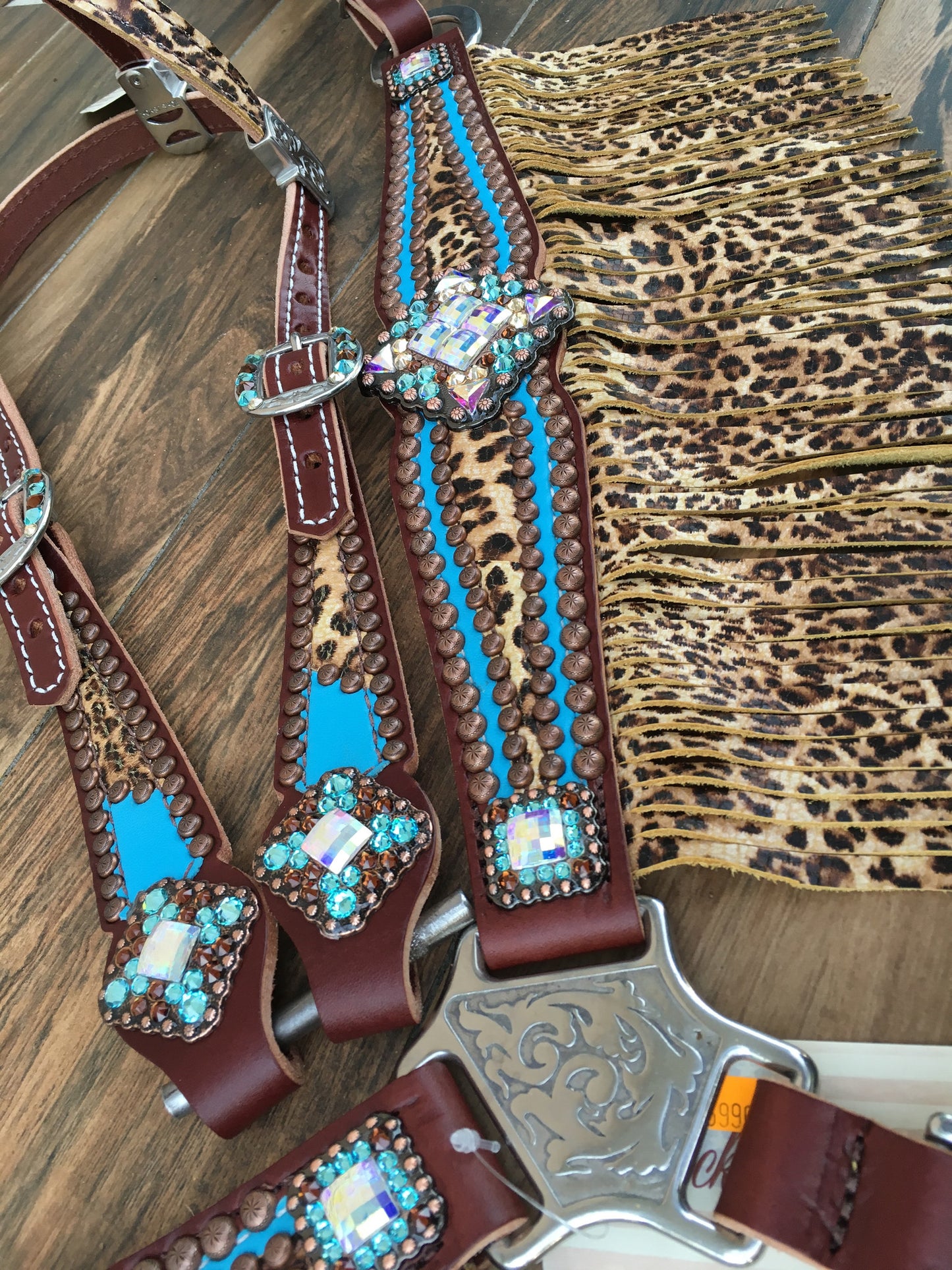 Turquoise with Cheetah Overlay & Cheetah Fringe