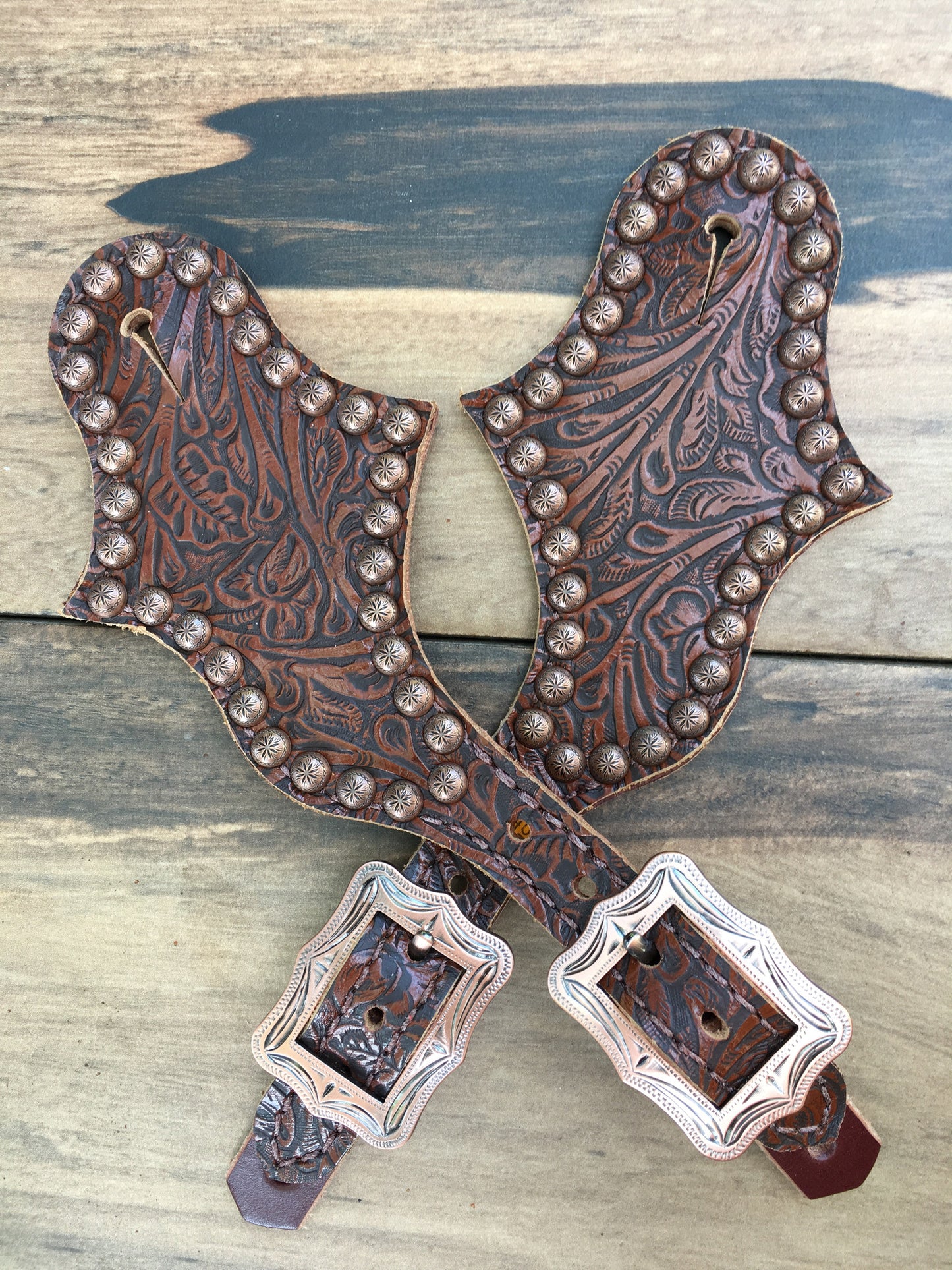 Brown Tooled Spur Straps