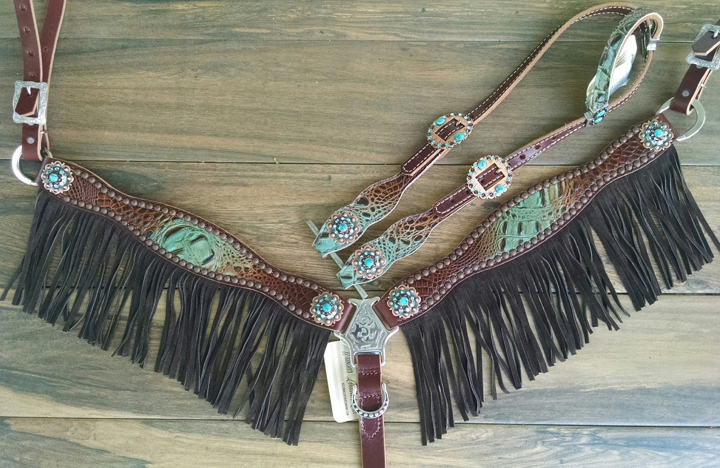 Turquoise/ Brown Fade Embossed Gator