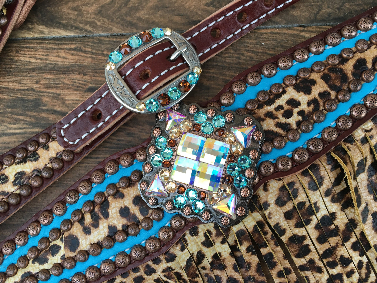 Turquoise with Cheetah Overlay & Cheetah Fringe