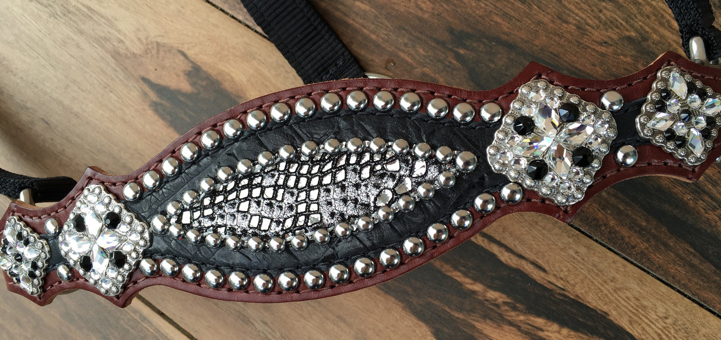 Black Gator with Silver Mystic Overlay Halter