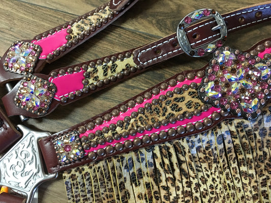 Neon Pink W/ Cheetah Overlay & Cheetah Fringe