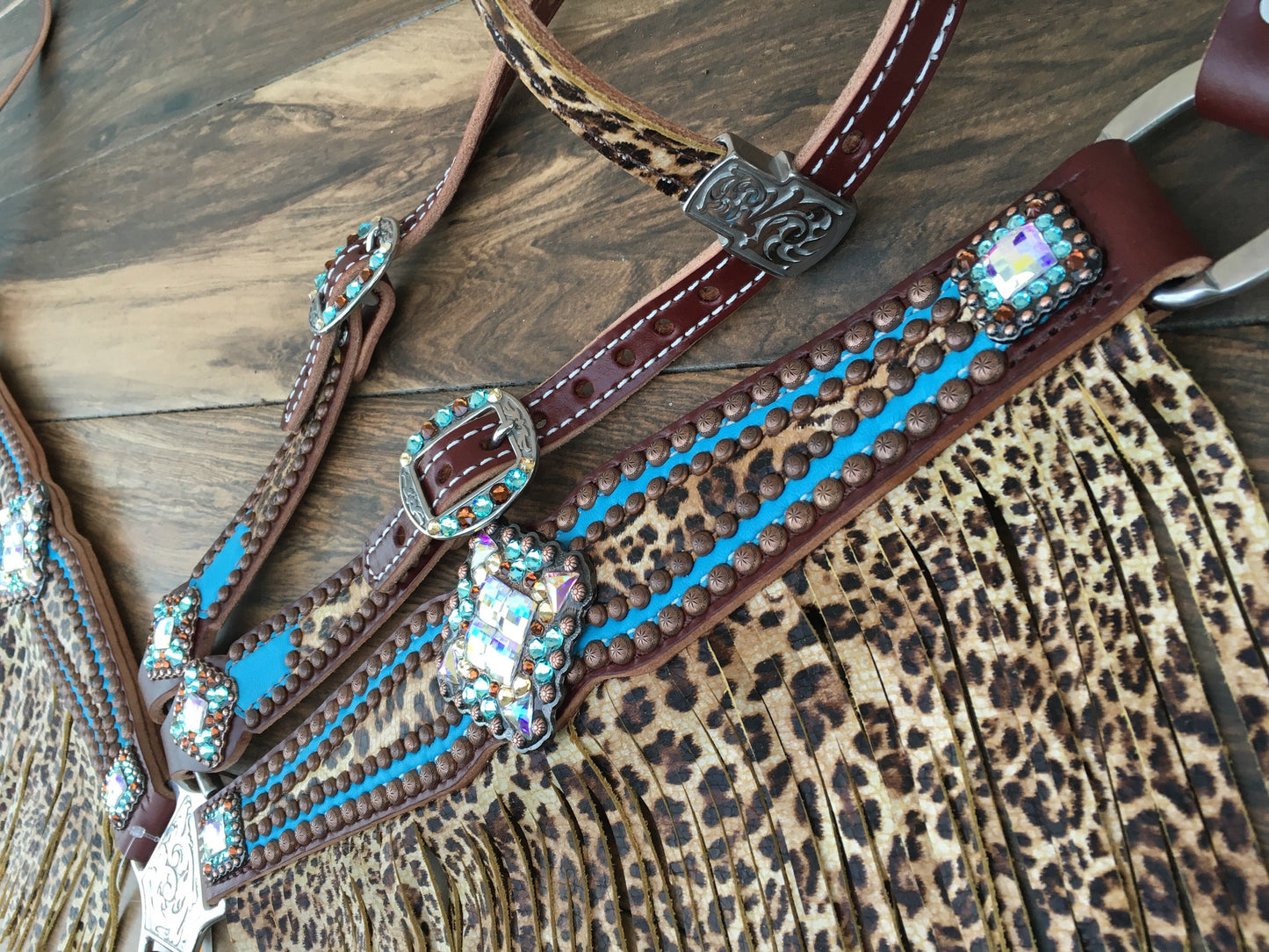 Turquoise with Cheetah Overlay & Cheetah Fringe