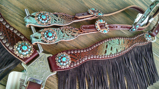 Turquoise/ Brown Fade Embossed Gator