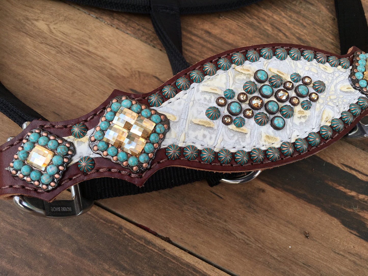 Cream Gator Halter with Gold and Turquoise Stones