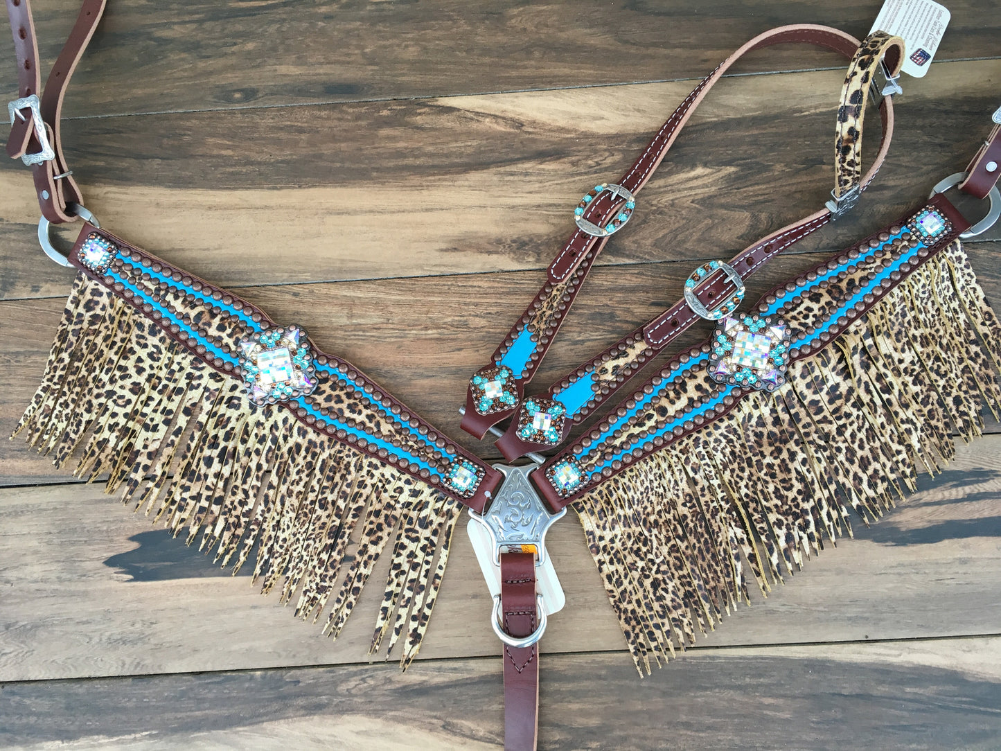 Turquoise with Cheetah Overlay & Cheetah Fringe