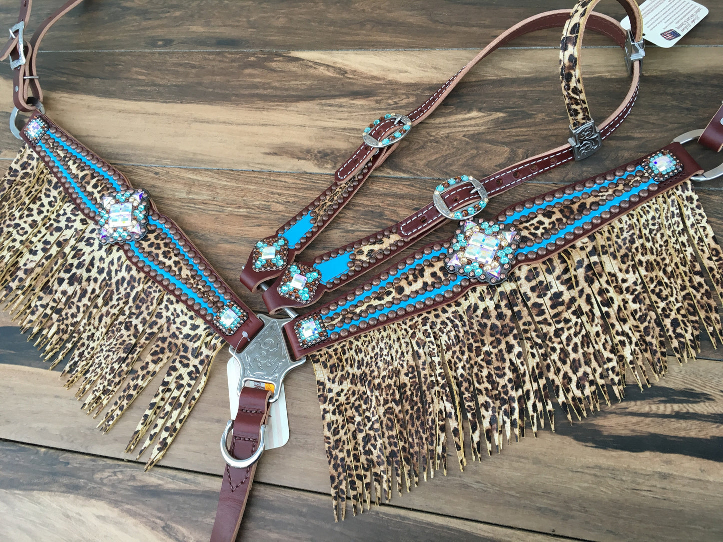 Turquoise with Cheetah Overlay & Cheetah Fringe