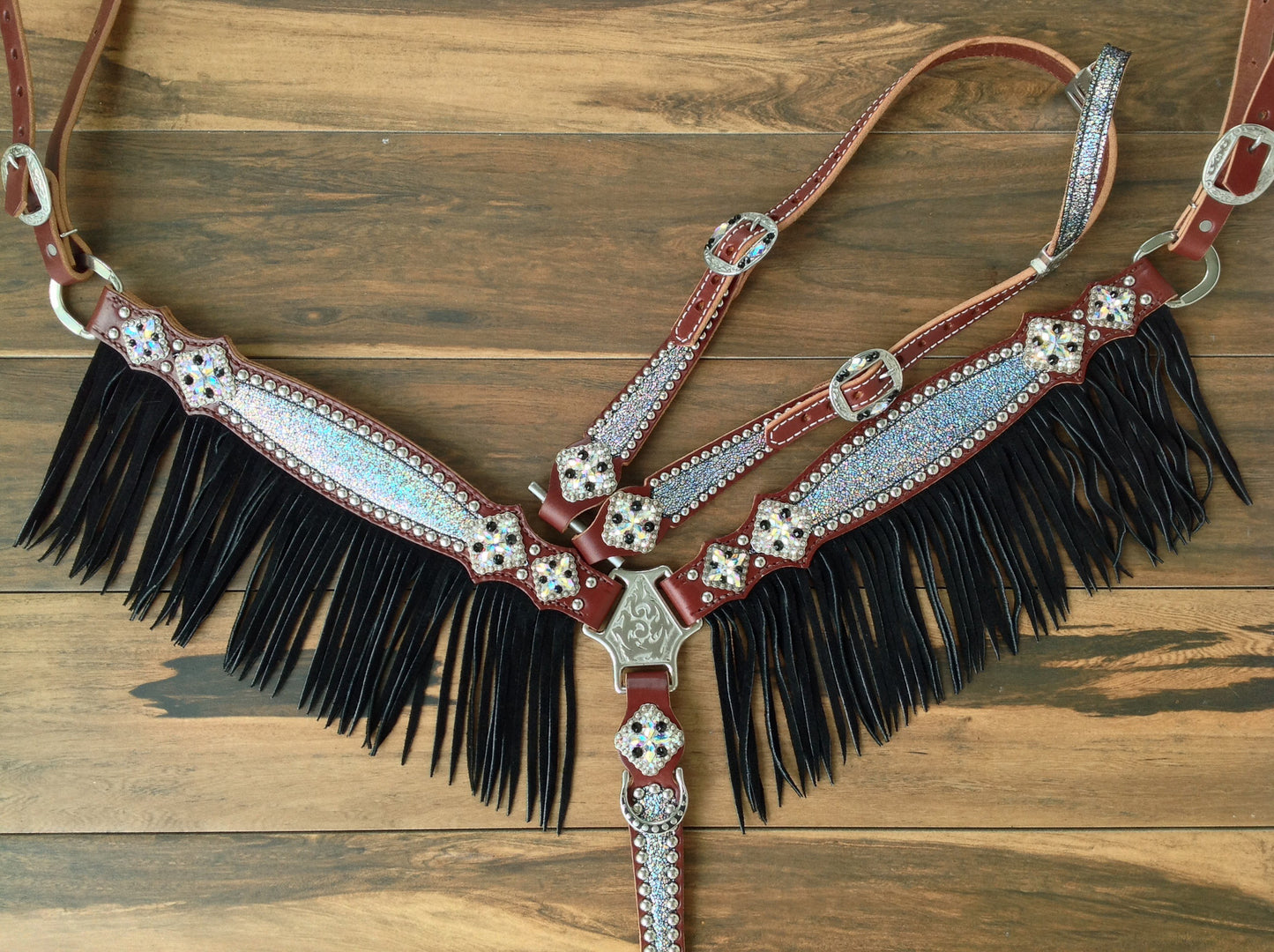 Cracked Silver with Black Suede Fringe