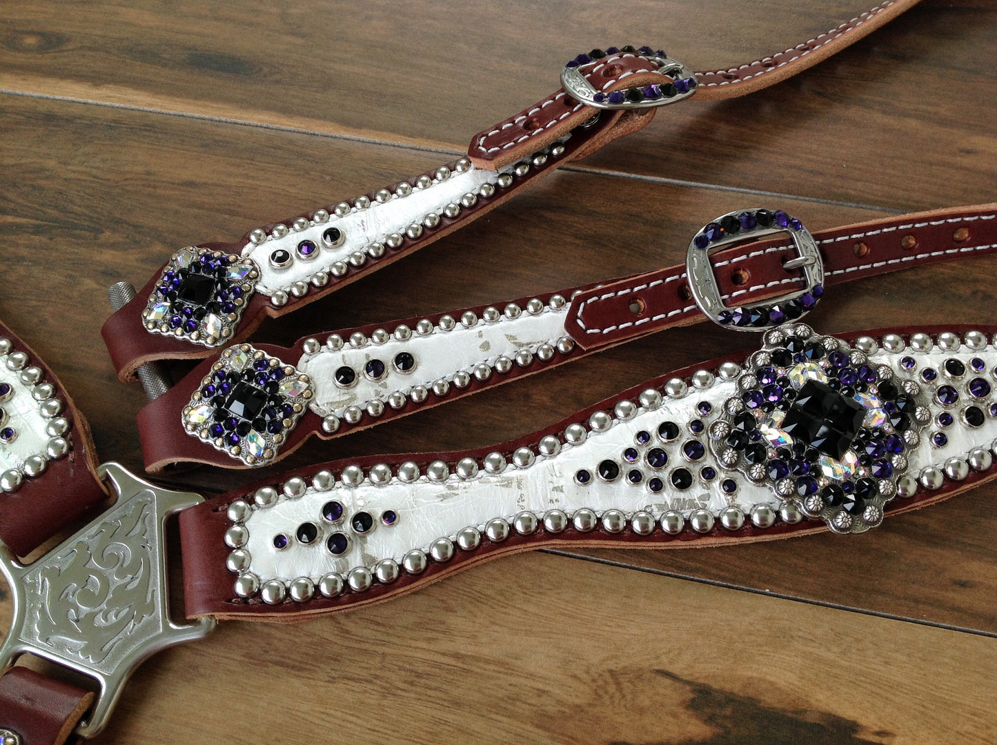 White & Silver Gator with Purple Velvet & Jet Black Crystals