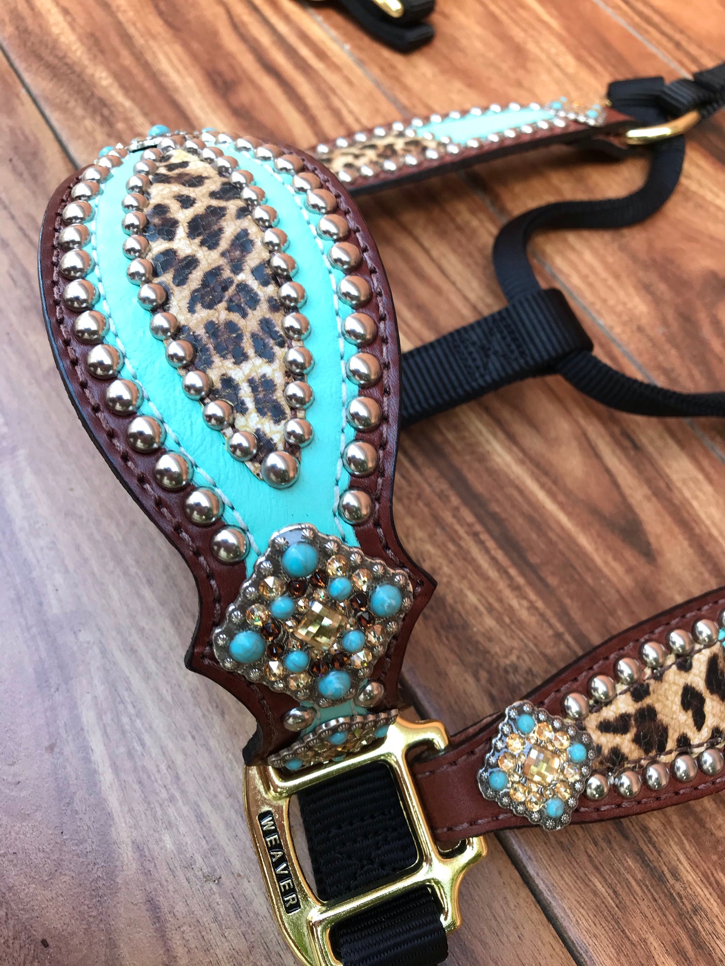 Tiffany blue with cheetah overlay halter