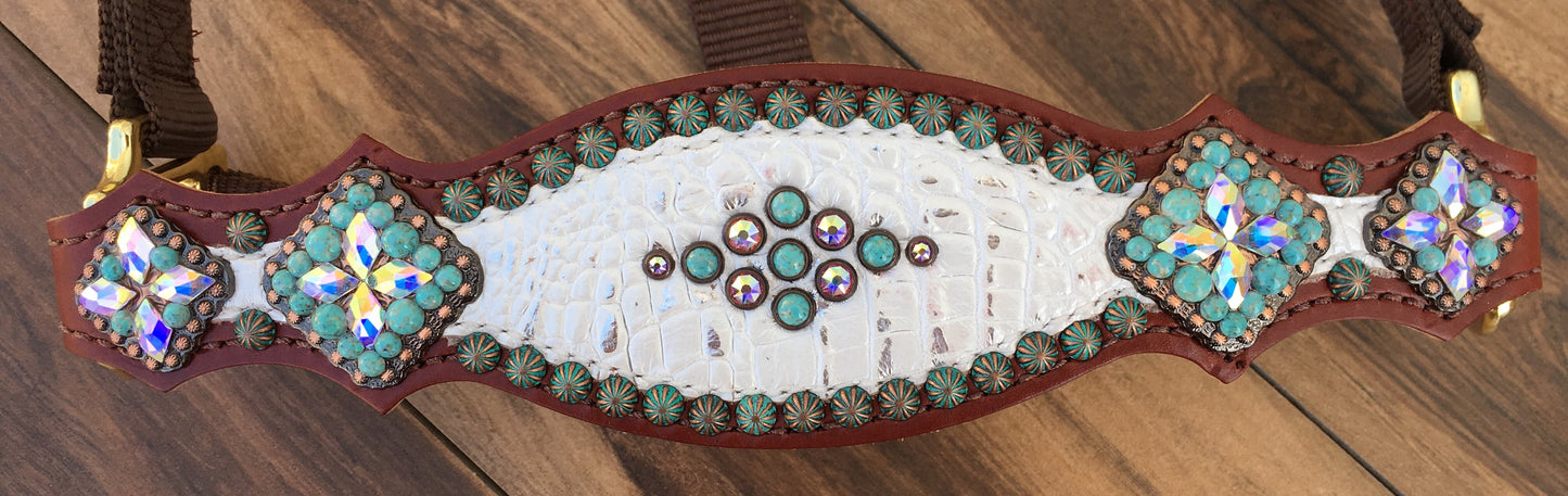 White gator with Patina and Turquoise accents