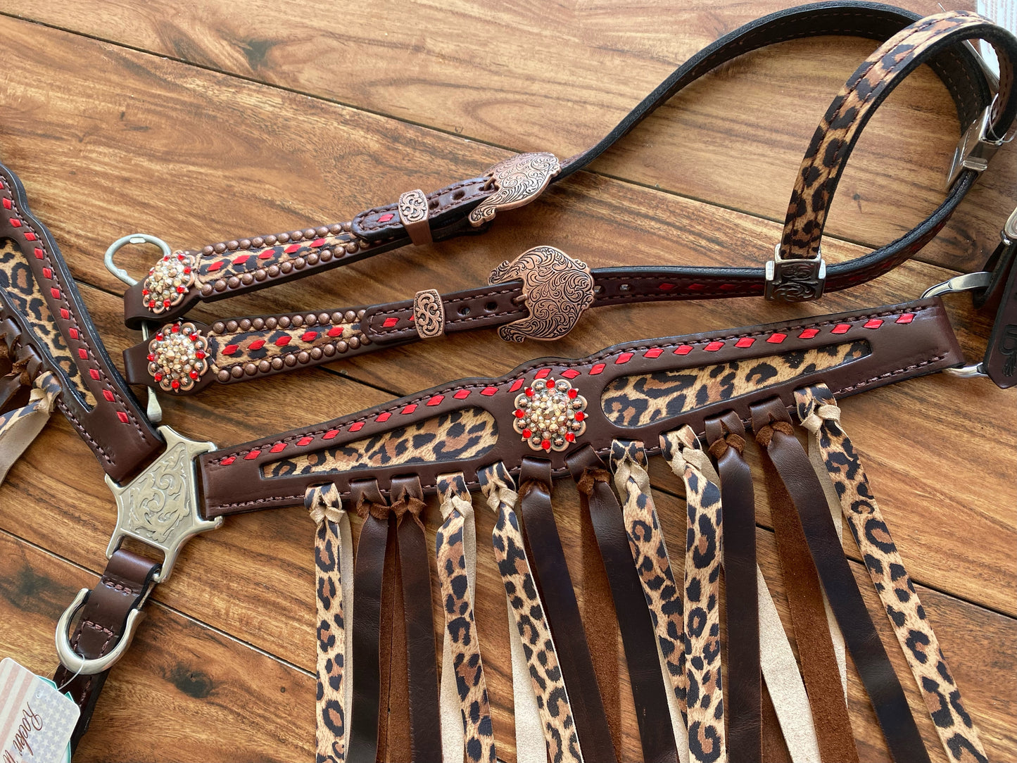 Cheetah with Red metallic cheetah and thick fringe