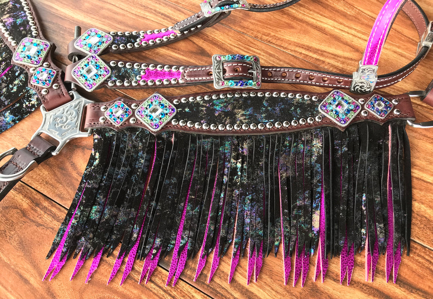 Northern Lights with Pink Double Layer Fringe