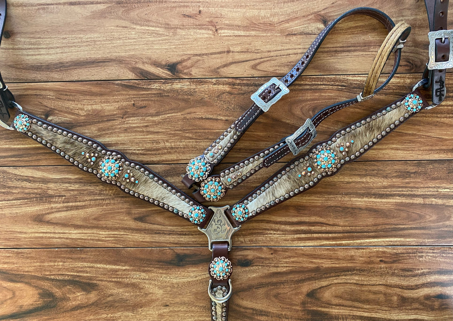 Cowhide with turquoise
