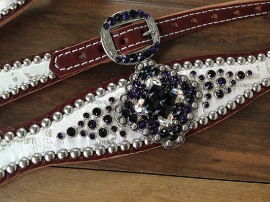 White & Silver Gator with Purple Velvet & Jet Black Crystals