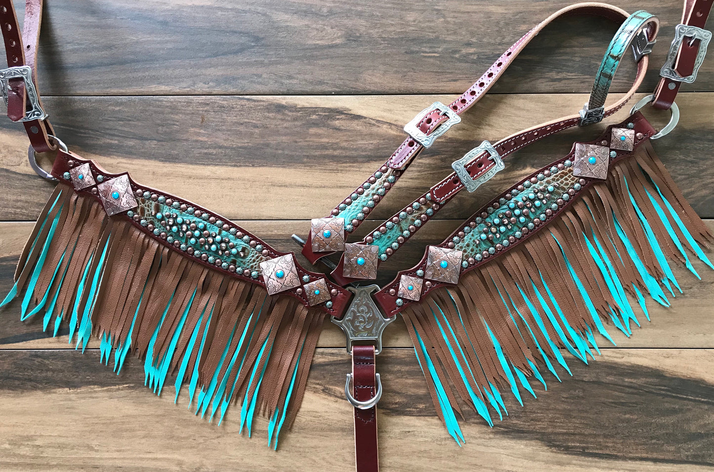 Turquoise Brown Fade with Double Layer Fringe