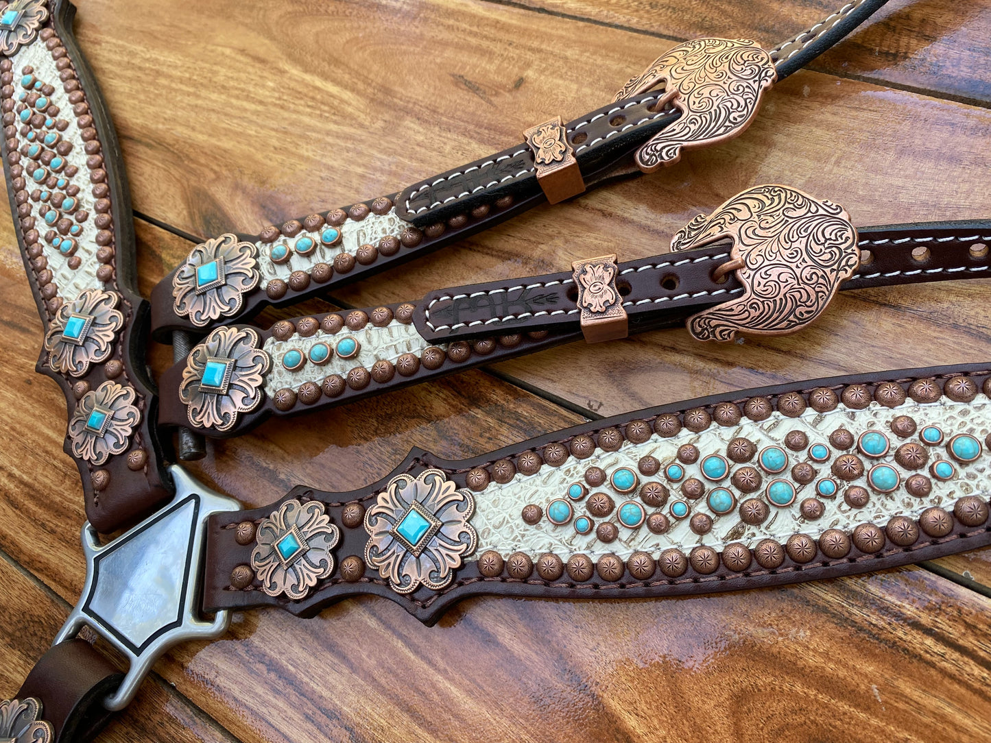 Antique white with floral conchos