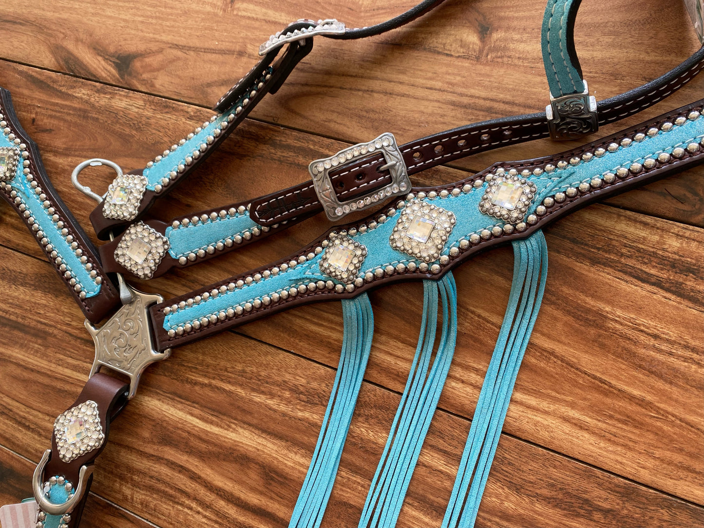 Turquoise Glitter with thin fringe