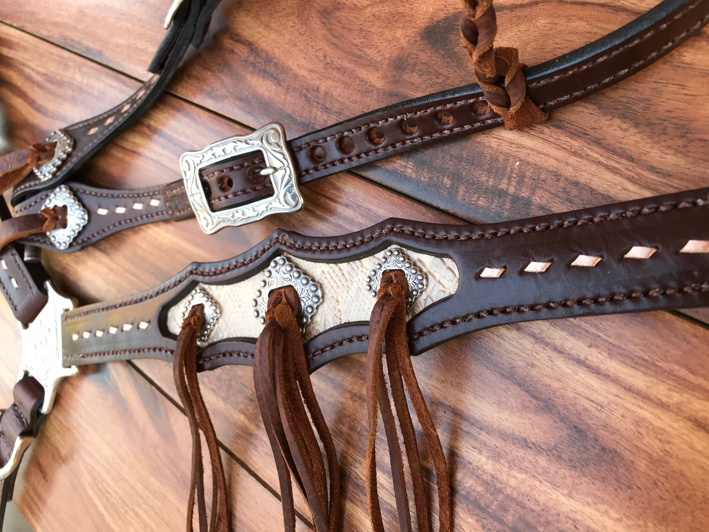 Cream Python Snake Inlay with Buckstitch
