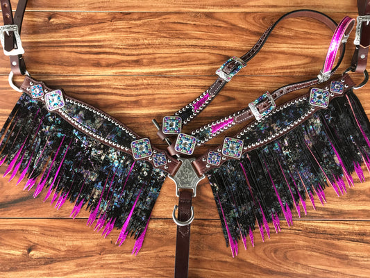 Northern Lights with Pink Double Layer Fringe