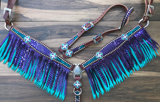 Turquoise and Purple Mystic Double Fringe