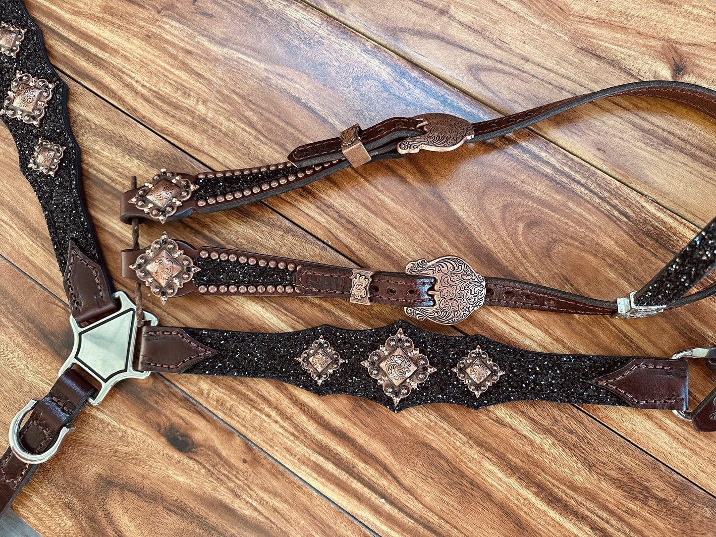 Chunky black glitter with copper conchos