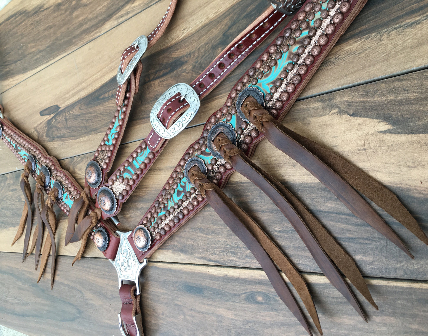 Rose gold with turquoise Tooled overlay