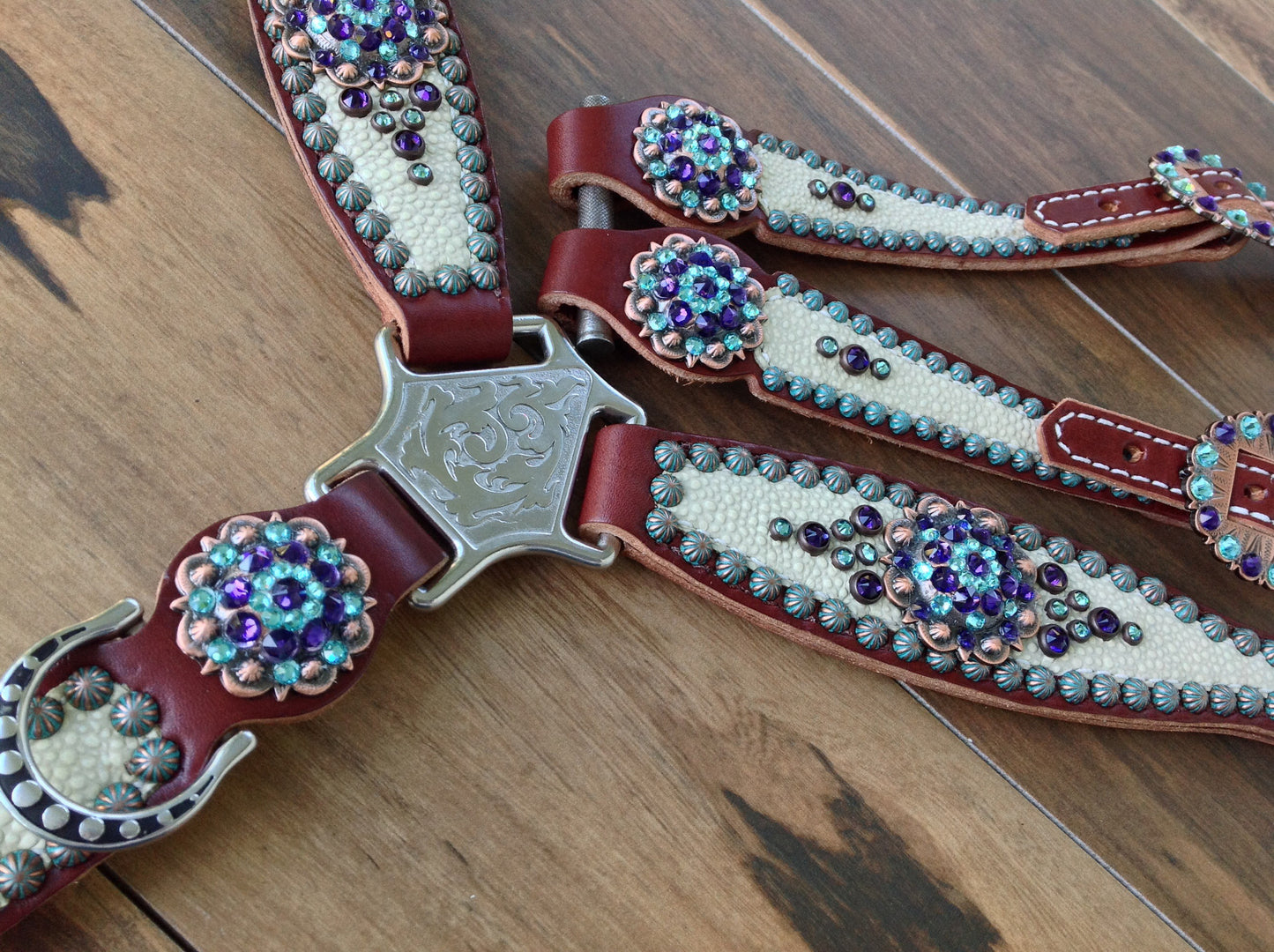 Cream Stingray with Purple Velvet and Light Turquoise Swarovski Crystals