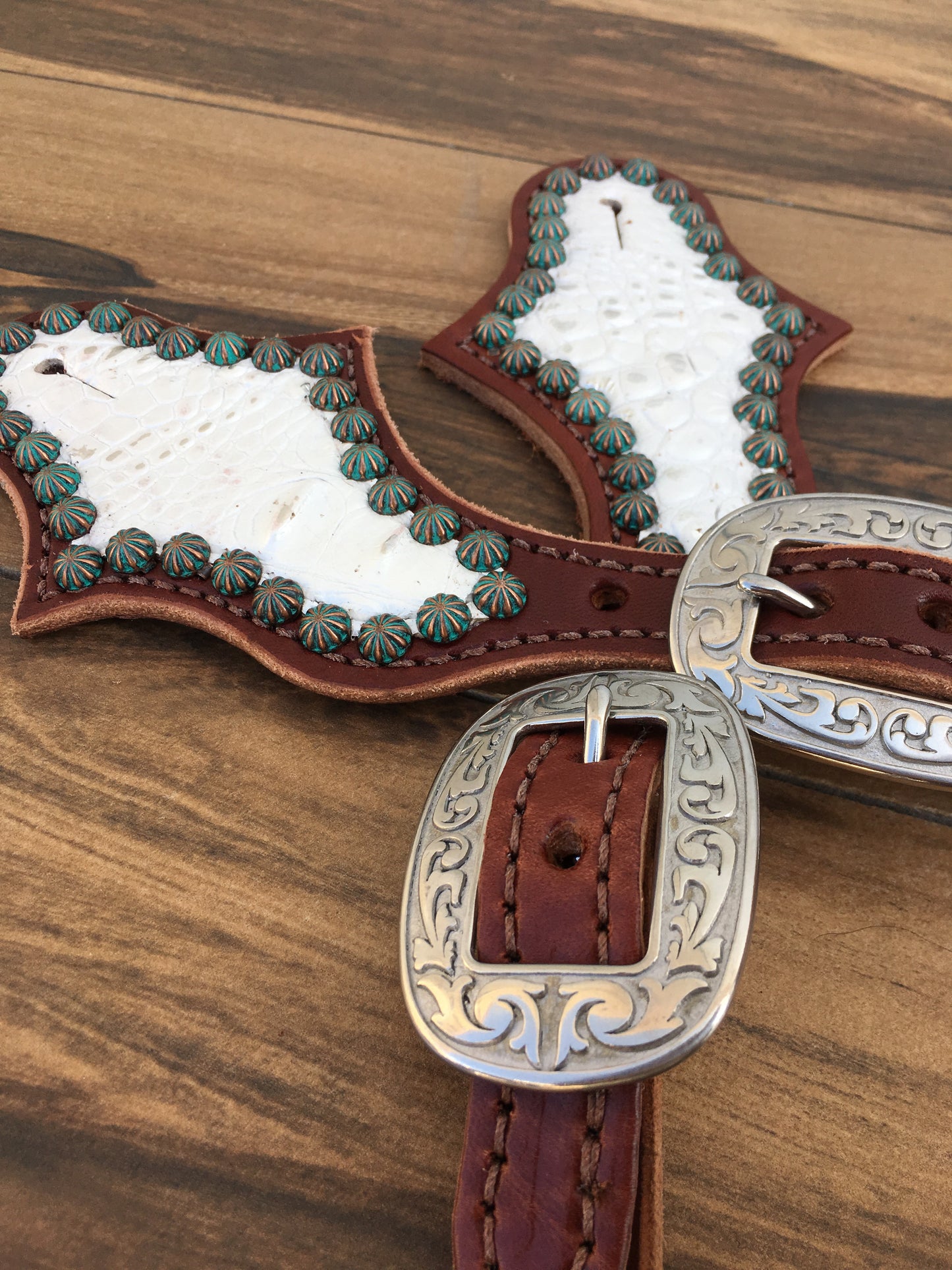 White gator with Patina and Turquoise accents