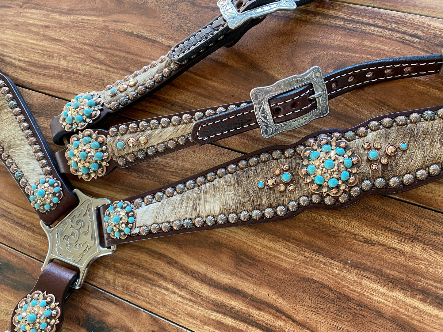 Cowhide with turquoise